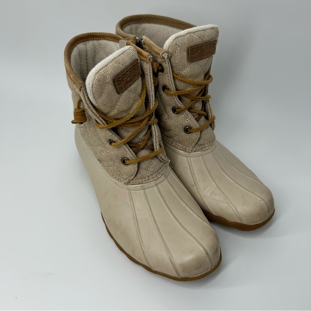 Sperry Tan and Cream Duck Boots